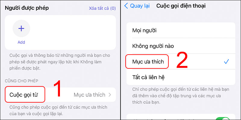 Tuỳ chọn Mục ưa thích hoặc Tất cả liên hệ